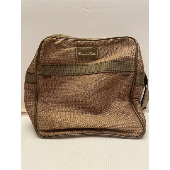 Vintage 70s Oscar de la Renta Khaki Tweed Travel Shoulder Bag Men's Carry-on EUC
